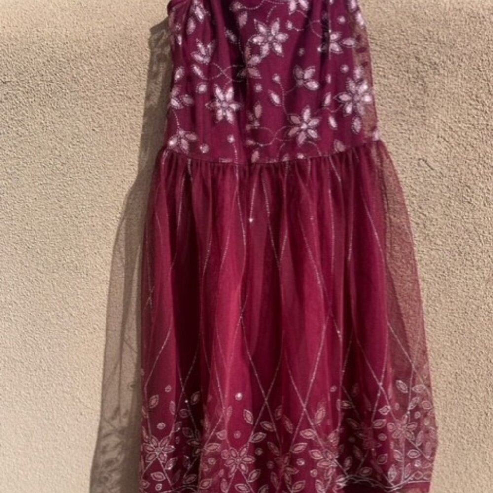 Justice Holiday dress (wine color w/silver detail).